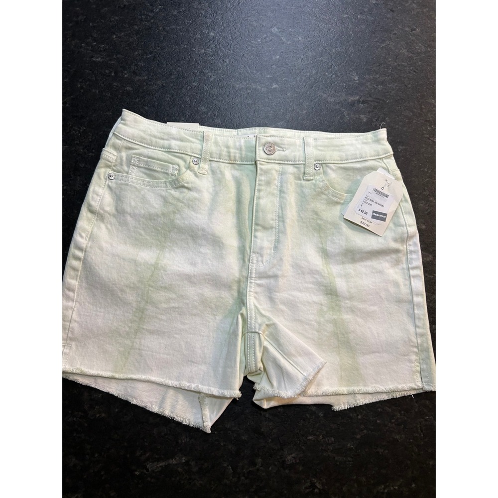 Wonderly‎ High Rise Denim Shorts Sage Dye Green White Raw Hem Size 6 NEW